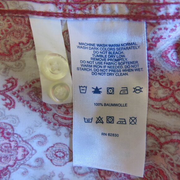 Lands End Women's Supima Red White Damask Button Down 3/4 Sleeves Size 12 NWOT - Picture 9 of 10